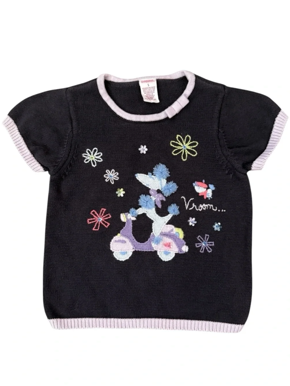 Vintage 2003 Gymboree Poodle Dog Scooter Floral Sweater Girls 5 Y2K